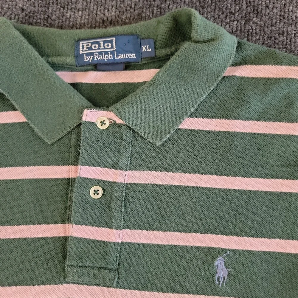Men’s Polo Ralph Lauren Striped Classic Fit Polo Shirt XL Green Pink